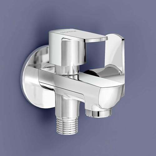 Plantex Two Way Tap for Washing Machine/Quarter Turn 2 in 1 Bib Cock/Wash Basin tap with Teflon Tape and Wall Flange/2 Way Bathroom Tap with Brass Spindle -(Saga-Chrome)
