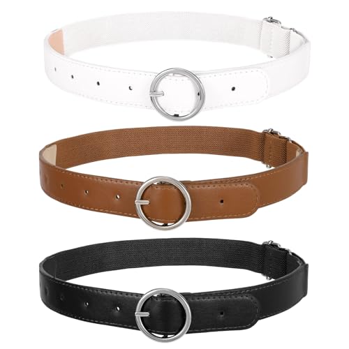 LEACOOLKEY 3 Pack Kids Toddler Stretch Belts Adjustable Elastic Belt for Boys Girls with Heart Buckle