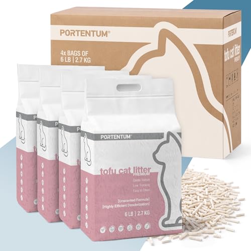 PORTENTUM Arena de Tofu para Gatos sin Perfume – 10,8 kg de Arena aglomerante para Gatos con Control de olores y fácil Limpieza – Pellets Vegetales Que no se pegan y Mantienen el arenero Limpio
