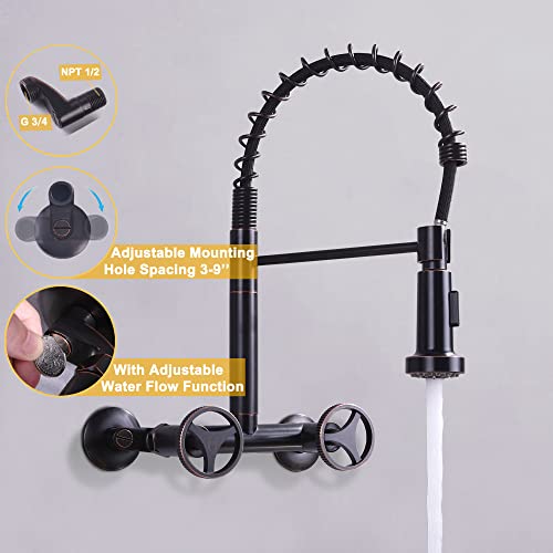 Dolgaba 2 Hole Wall Mount Kitchen Faucet With Sprayer Dual Handle Commercial Style Spring Sink Faucet, Orb Finished #TOP3