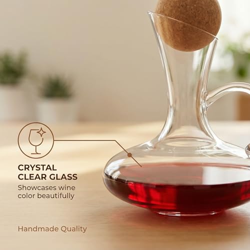 Permium Crystal Wine Decanter with Stopper & Ergonomic Handle, Hand Made-790ml, Ultra Clear Lead-Free Glass & Dishwasher Safe,Durable&Stable.Enhances Wine Aroma&Flavor for your tasting at home. by Fioance - Image 2