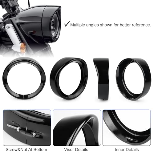 image for OVOTOR 7 Inch Motorcycle Headlight Trim Ring Black Visor Style Easy Cl