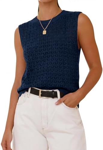 KIRUNDO Sweater Vest Women Summer Crochet Tank Tops 2026 Spring Trendy Sleeveless Knit Shirts Pullover Beach Vacation Clothes