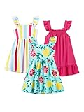 PATPAT Girls Dress Set – Rainbow Lemon Print, Striped Dress & Pink Ruffle Style for School, Playdates & Light Layering Through The Seasons, 4–5T