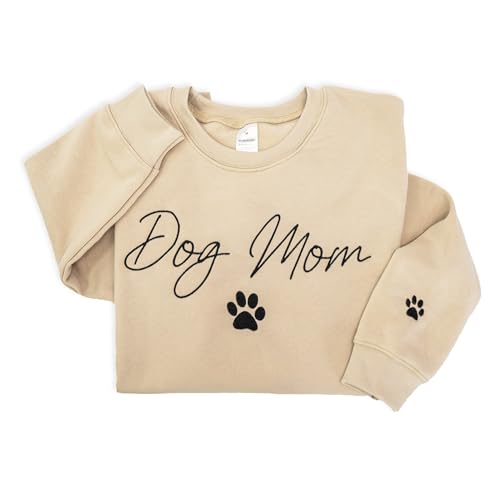 Nani - Dog Mom Mama Mommy Embroidered Crewneck Sweatshirt Paw On Sleeve for Women - Gifts For New Dog Mom Mama Birthday Christmas Mothers Day Valentine Embroidery Pullover Sweater Shirt