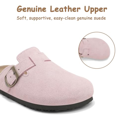 Image of Kids Clogs for Boys Girls Genuine Suede Leather Potato Slide Adjustable Buckle Indoor Outdoor Slippers