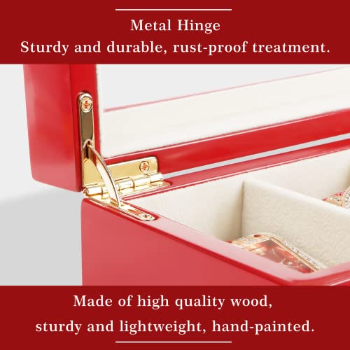 Sanzie Wooden Watch Box For 5 Sets Watches Display Case Luxury Watches Organizer For Gentlemen. 11In*3.9In*3.5In (Red) #TOP5
