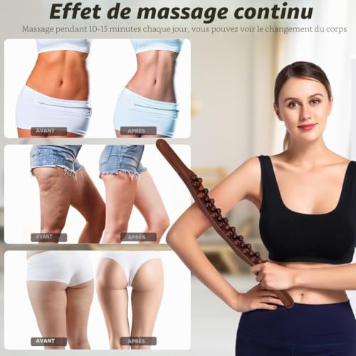 Outil de massage anti-cellulite, rouleau de massage lymphatique, outil de massage thérapeutique du bois, rouleau de massage en bois, 65 perles incurvées pour le dos, le ventre, les épaules (1 pièce) – vue 5