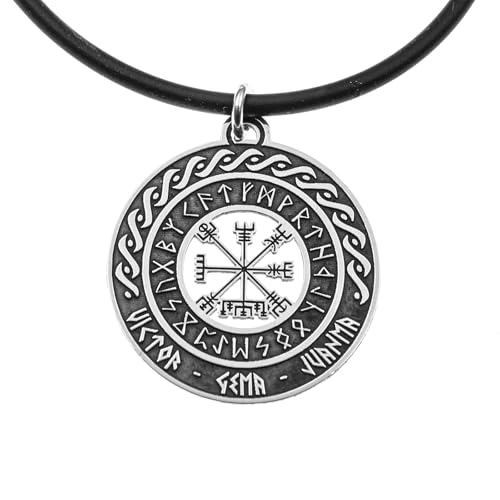 Colgante Vikingo Personalizado para Hombre en Plata de Ley 925 – Amuleto Vegvísir con Runas y Nombres Grabados – Regalo Único para Papá, Marido o Novio – Mi Joya Personalizada