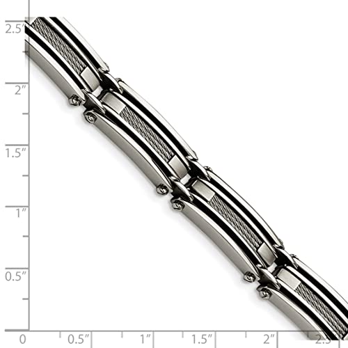 Avariah Chisel Stainless Steel Brushed and Polished with Cable Inlay 9 inch Link Bracelet - 9\"