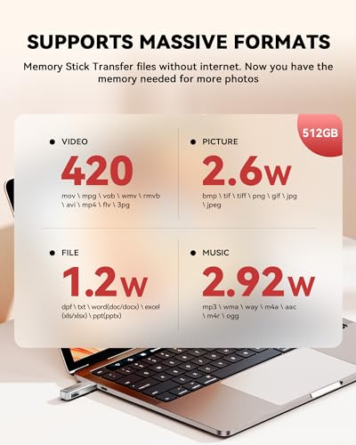 MFi Certified 512GB Flash Drive for iPhone Photo Stick, USB Thumb Drive Memory Stick High Speed USB Drive Photo Storage for iPhone USB Stick Compatible for iPhone/iPad/Android/PC