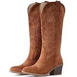 IUV Suede Cowboy Boots For Women Chunky Heel Pointed...