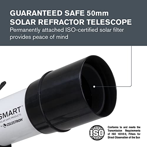 Celestron – Eclipsmart Safe 50Mm Solar Refractor Telescope – Iso 12312-2 Compliant – Observe Eclipses, Sunspots @ Powerful 18X Magnification – Telescope With Built-In Solar Filter – Backpack Included #TOP1