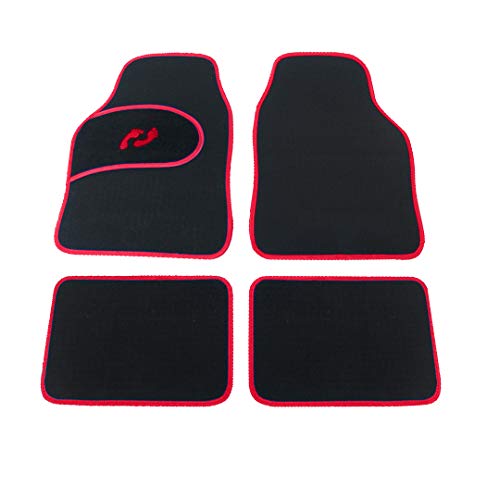 EUROXANTY Juego de Alfombrillas de moqueta para Coches | Adaptables a Todos los Coches | Diseño Actual | Moqueta Negra | Se adhiere al Suelo del Coche | Roja