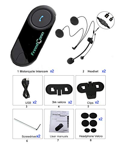 Freedconn Motorcycle Bluetooth Headset, Tcom Vb 2-Way 800M Helmet Communication Systems,Helmet Bluetooth Intercom, Intercomunicador Para Motos/Fm/Siri/Bt5.0/2 In 1 Mic For Full/3/4 Helmet(2Pack) #TOP6