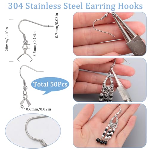 SUNNYCLUE 1 Box 50Pcs Earring Hooks with Pinch Bails Stainless Steel Earring Hooks Bulk French Wire Earrings Hook Earwires Fish Hook Findings for Jewellery Making Supplies DIY Dangle Ear Crafts - Image 2