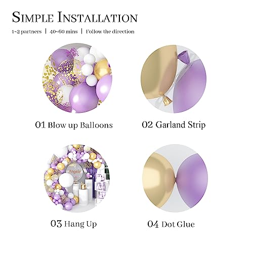 Pateeha Purple Balloon Garland Arch Kit 130 Pcs Pearl Purple Party Decorations White Lavender Gold Confetti Balloon Arch For Birthday Wedding Baby Shower Decorations #TOP9