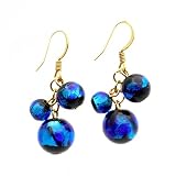 [GOLD STONE] ホタルガラス ピアス 両耳用 ぶどう房型 ブルー 青色 とんぼ玉 沖縄 アクセサリー
