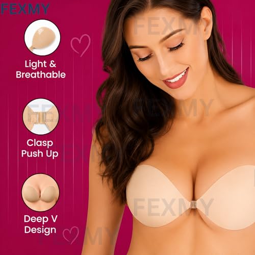 Image of Women's & Girl's Strapless Push Up Wire Free Stick On Invisible Bra, Sticky Liftup Silicone, Stick on Bra for Backless Dress Free Size B Cup