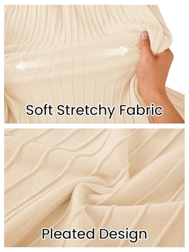MEROKEETY Summer Sleeveless Casual Midi Dress 2026 Spring A Line Fringe Flowy Pleated Business Work Dresses, Apricot, Small — view 5