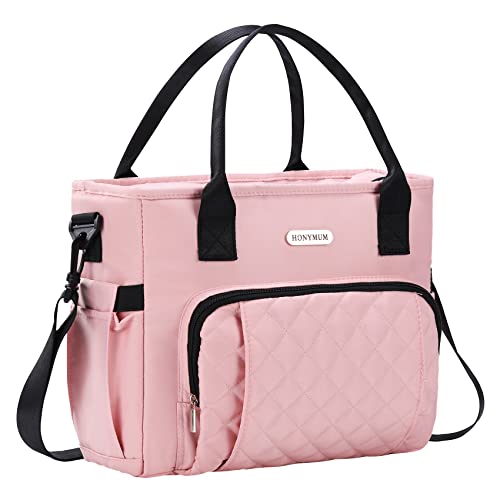 Honymum Insulated Lunch Bag Women,13L Large Adult Lunch Box Tote For Work,Leak Proof Lunch Cooler Bag With Side-Pocket&Adjustable Shoulder Strap,Lunchbag,Lunchbox For Office Picnic Beach,Pink #TOP1