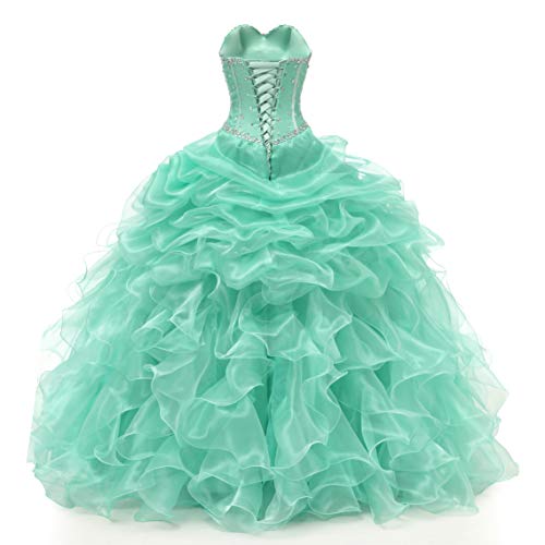 Angela Women's Ball Gown Organza Quinceanera Dresses Long Prom Gowns Mint Green 4 #TOP1