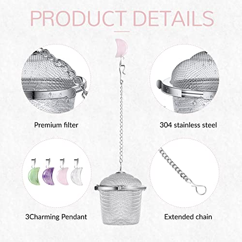 4 Pcs Tea Infuser Stainless Steel Ball Mesh Tea Strainer With 4 Pcs Crystal Moon Pendant 4 Pcs Tea Tray Loose Leaf Tea Infusers Tea Brew Filters Leaf Tea Ball With Chain Hook For Loose Leaf Tea #TOP2