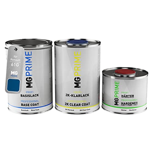 MG PRIME Pots de Peinture voiture pour Renault 61G Bleu Egee Metallic 2,5L
