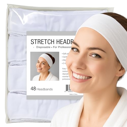 APPEARUS Disposable Headbands without Closure Stretch Cotton Cloth Spa Facial Headband (48 Count)