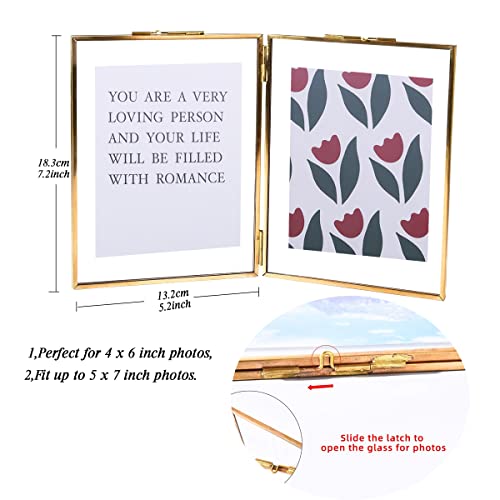 Longwin 5X7 Gold Hinged Picture Frames Brass Double Folding Tabletop Memorial Photo Frame, Glass Frame For Pressed Flowers Artwork Certificate Plants Specimen #TOP4