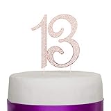 Ella Celebration 13 Cake Topper for 13th Birthday Party Decoration, Rhinestone Metal Number (Rose Gold)