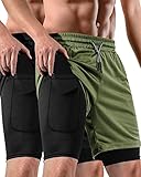 FIONECA 2 in 1 Mens Shorts Casual 2 Pack, Running Gym Shorts for Men 7 Inch, Workout Shorts Men with Pockets &Towel Loop -(Black&Army Green,2XL)