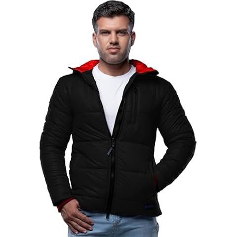 URBAN BUCK Mens Puffer Jacket with Scuba Hood Midweight Winter Recycled Down Windproof and Water Repellent Men Colby Black Hiking Coat (M) Cover