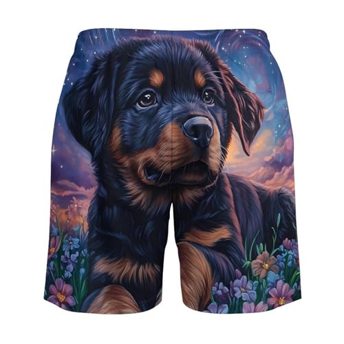 Rottweiler Flowers Mens Swim Trunks with Quick-Drying Lining Beach Shorts for Outdoor Sports4