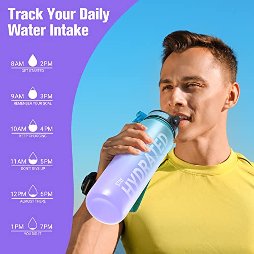 Image of Sahara Sailor Water Bottle 32 oz, Motivational Water Bottle with Times Reminder to Encourage Drinking, Small Leakproof BAP Free Tritan Water Jug for Sports at School Gym, Come with Cleaning Brush (Galaxy Magic)