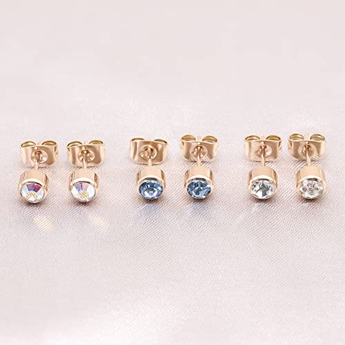 Facoko Cubic Zirconia Titanium Cz Stud Earrings 4Mm Round Cut Rhinestone Hypoallergenic Rose Gold Earrings For Women & Girls Valentine’s Day Birthday Gift #TOP3