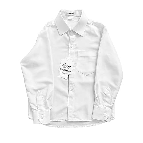 Boys' Long Sleeve Classic Shirt Button Down Shirt Single Chest Pocket White3