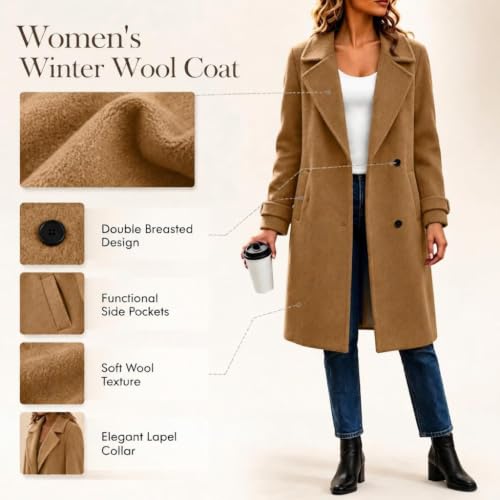 Wool Coat for Women Button Down Notched Lapel Mid Length Winter Jacket - image 6