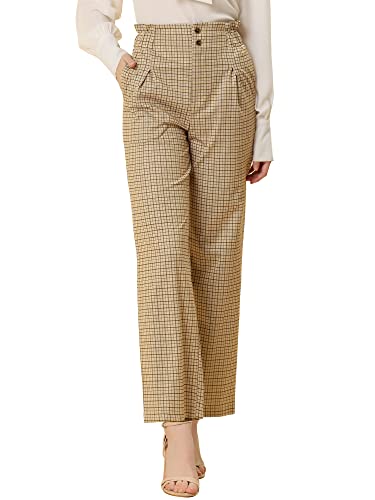 Allegra K Women's High Waist Casual Plaid Tartan Straight Leg Long Pants