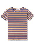 COOLTREE Girls Short Sleeve Shirts Ribbed Knit Lettuce Trim Tee Shirt - Little Girl Purple Striped Blouse Size 12