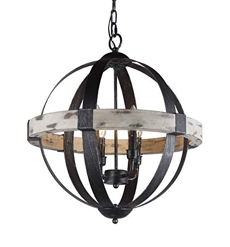 Castello Black Aspen Wrought Iron Globe Wood 4 Light Dia 20''' Chandelier #TOP6