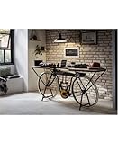 tavolo consolle con moto bici brough superior colore nero ruote bianche e dettagli oro in stile vintage, ripiano in legno massello di mango e struttura di ferro 183dx41,5wx87h cm