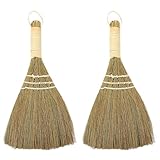 Housoutil Haushaltsbesen aus Reisstroh 2 Stück Kleiner Handfeger mit Kurzem Stiel für Indoor und Gartenreinigung Natürliche Bodenbürste für Zuhause und Terrasse