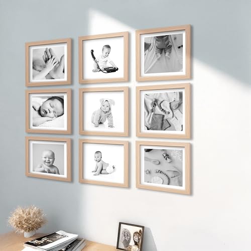 Image of Photo Frame for Wall | Set of 9 Beige Photo Frames 8x8 Inch | Gift for Anniversary & Housewarming | Wall Decor Items for Home Decor & Wedding Gift for Couples