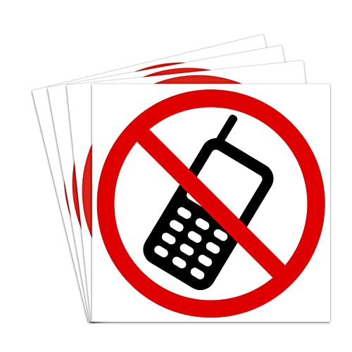 dealzEpic - No Cell Phone/Mobile Phone is Prohibited Sign | Self Adhesive Vinyl Decal Sticker | Pack of 4 Pcs