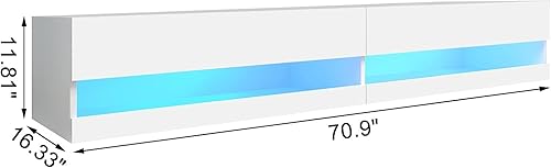 Miniatura 6 de St.Mandyu Soporte flotante de TV para televisores de hasta 85 pulgadas, centro de entretenimiento moderno de 71 pulgadas con luces LED y tomas de