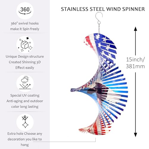 Aoedelyart Wind Spinners Outdoor Creates a Soaring Eagle Effect, 3D American Flag Eagle Wind Spinner Hanging Independence Day/Memorial Day Decorations,Gifts for Men/Women,15in Garden Decor,Yard Art by Aoedelyart - Used condition - Image 7
