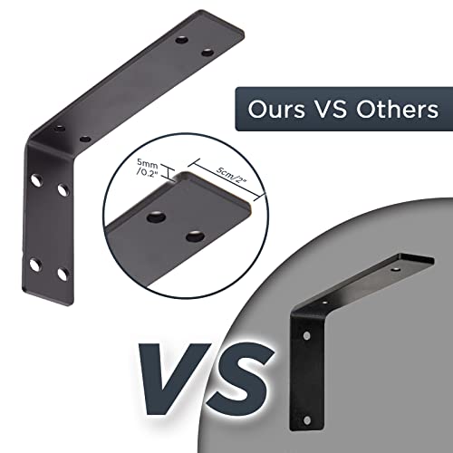 Goyappin Heavy Duty L Bracket, 2 Pack 8X14Inch, 1/5In Thicken Countertop Support Bracket, Solid Metal Shelf Bracket, Modern Matte Black Shelf Bracket, Shelf Supports With Screws #TOP2