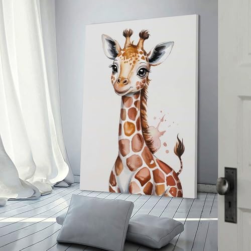 Tableau girafe aquarelle colorée pour décorer un salon chaleureux
