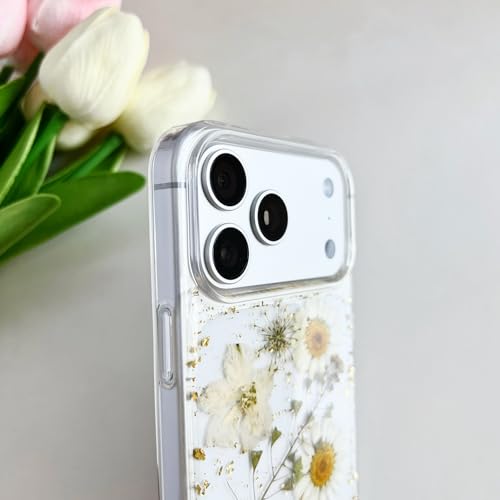LSEEKA for iPhone 17 Pro Clear Case with Pressed Real Flowers Design,Glitter Cute White Floral Pattern Slim Soft TPU Protective Women Girl's Phone Cover for iPhone 17 Pro by LSEEKA - Image 4